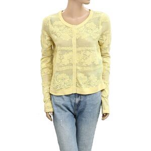 Free People Lover Cardigan Sheer Mesh Blouse Top Buttondown Long Sleeve S 280206